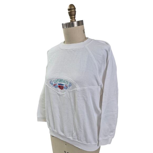 Vtg 80s Saturdays San Francisco White Sweatshirt Embroidered Logo Womens L - Picture 2 of 6
